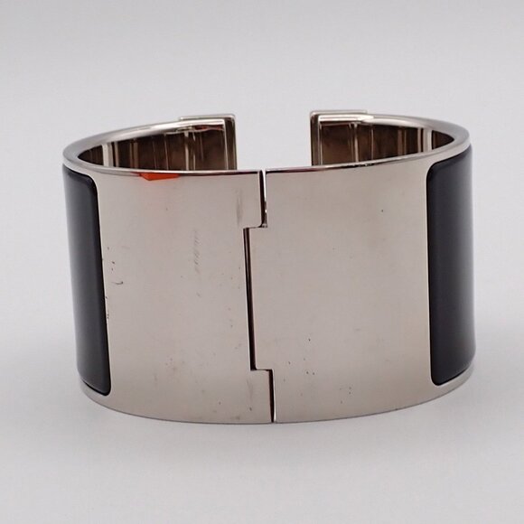 HERMES Logo Clic-Clac H XL Bracelet Black Silver 85RL215 - Picture 14 of 16